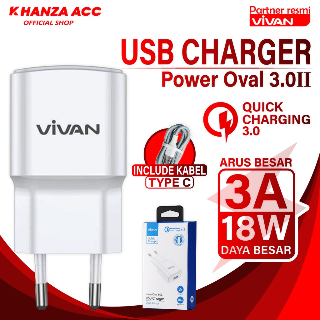 KHANZAACC VIVAN Power Oval 3.0 II Charger Original 18W with a Quick Charging Cable Garansi Resmi