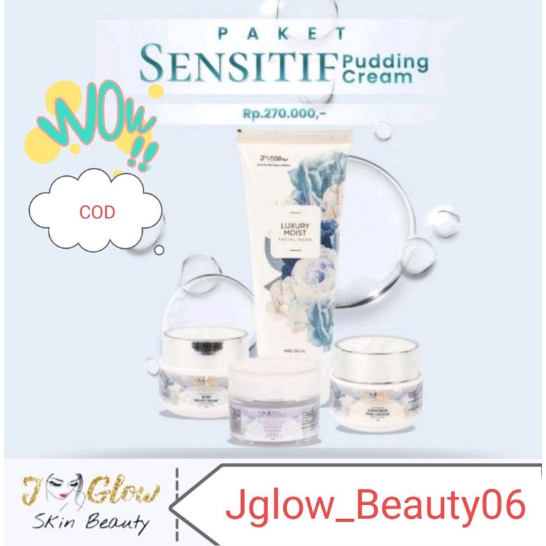 JGLOW SKINCARE PAKET SENSITIF PUDDING CREAM WHITENING SKIN GLOWING PERAWATAN PAKET KECANTIKAN BPOM