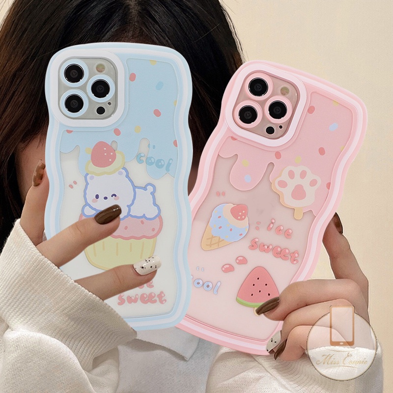 Casing Tepi Bergelombang Tahan Guncangan Realme 10 C53 C55 C35 9 9Pro+8i 8Pro C30 C33 C25s 8c25y C21Y C12 C15 C11 C25 C20 C17 C3 5i 6i 7i C20A 5 5s Kartun Ice Cream Strawberry Bear Soft Case