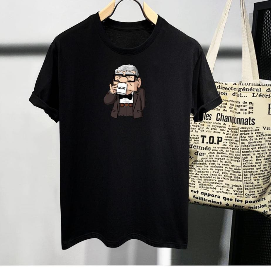 Top Kaos Distro Ngopi Up Kartun Katun Combed Allsize Fit L Cd17