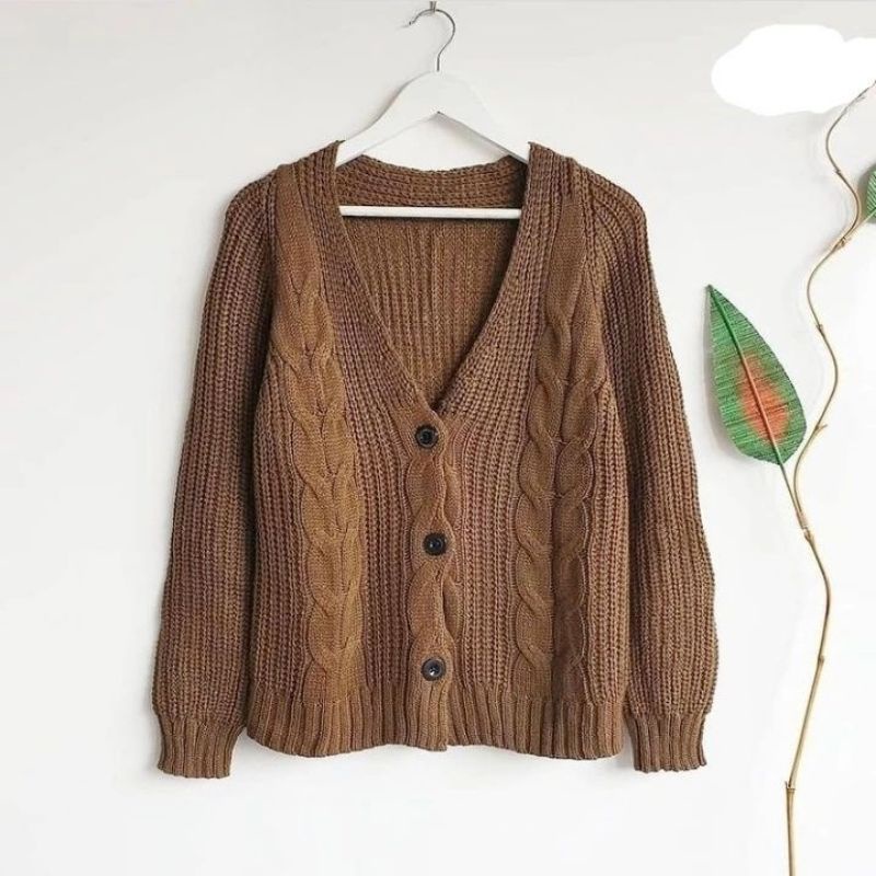 Cable Knit Cardigan Wanita/Cewek Dusty Mocca White Bronze Burgundi Mint Nila Army | Cable Cardy Tebal Premium