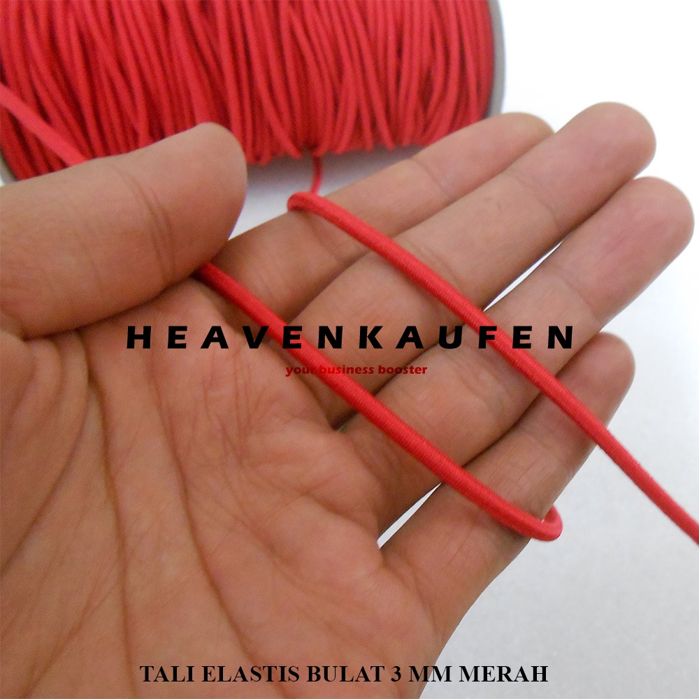 Tali Karet Elastis Melar Bulat 3 mm Warna Merah Untuk Tali Jaket dll Meteran