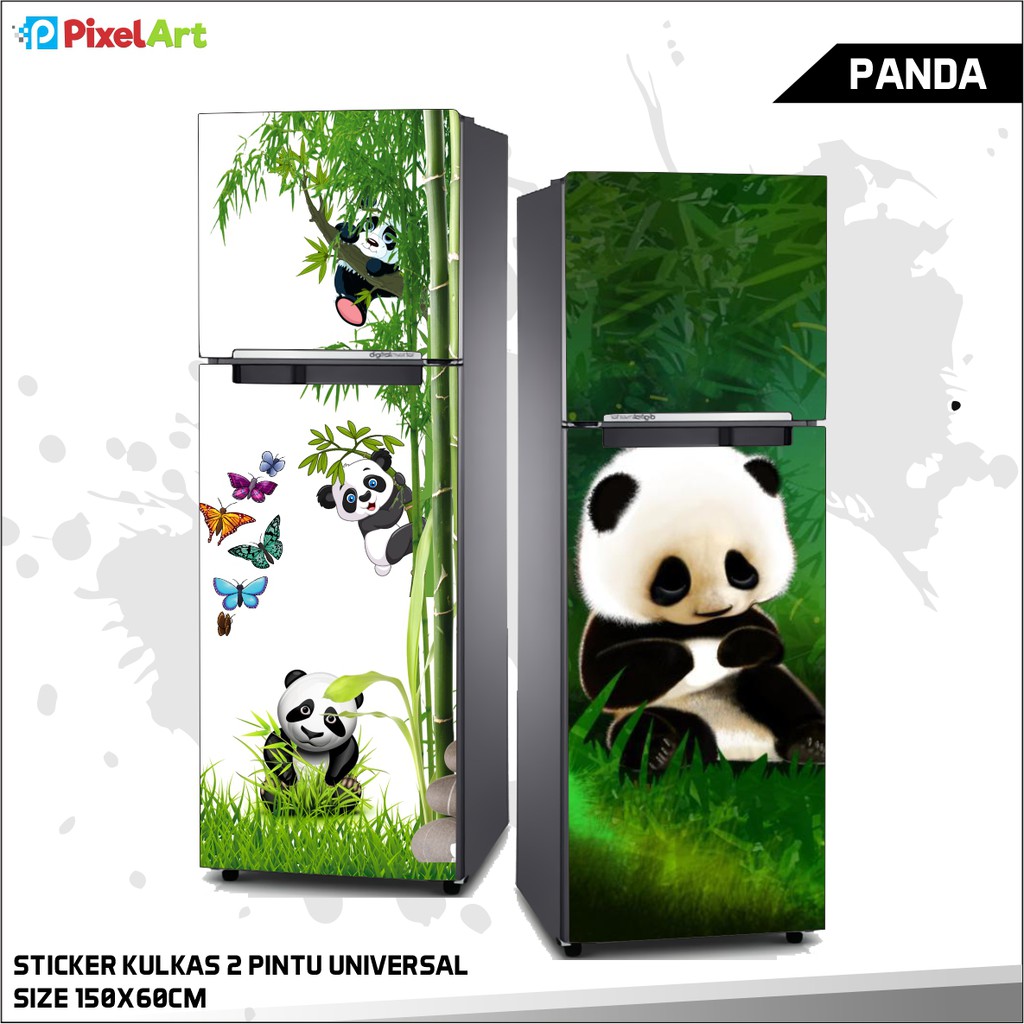 STIKER KULKAS 2 PINTU STICKER MOTIF PANDA LUCU SUDAH DILAPISI ANTI GORES LEM KUAT TAHAN PANAS ANTI A