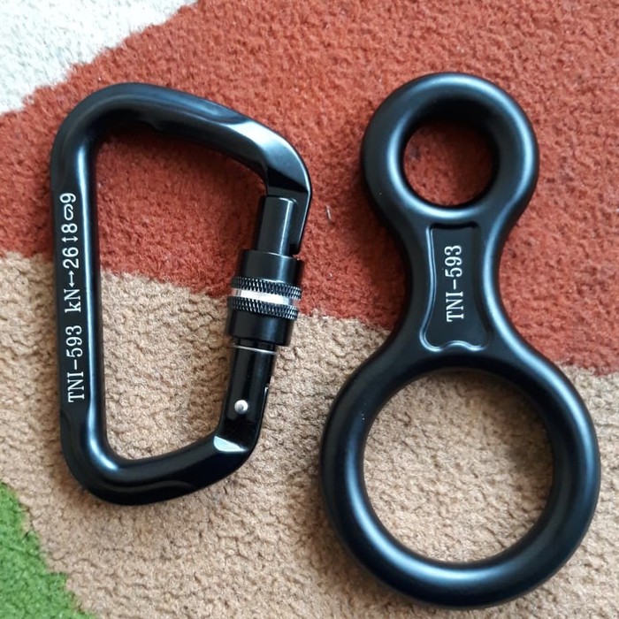 AM Termurah Carabiner screw delta dan figure 8 jatah tni-1set carabiner dan figure