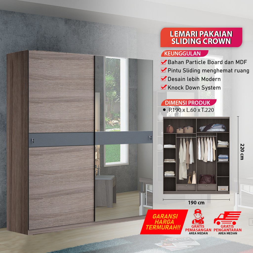 Lemari Pakaian Sliding Crown Siantano Coklat