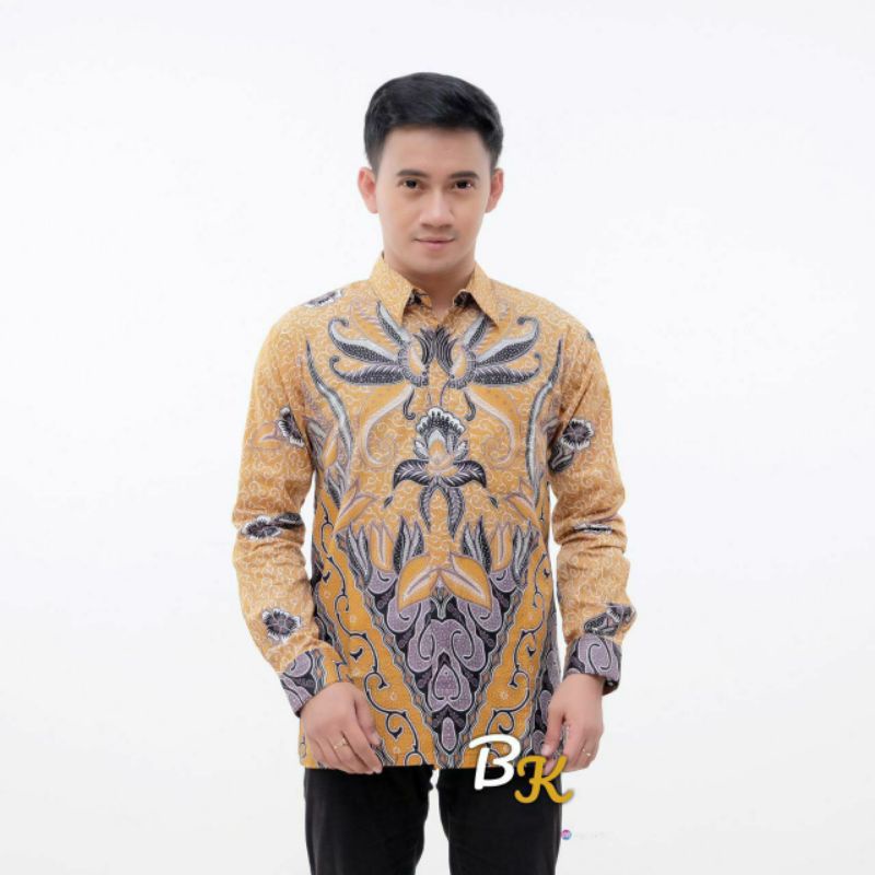 0KEMEJA BATIK PRIA LENGAN PANJANG SIZE M L XL XXL  BSWART BatiK HRB026 Kenongo Hem Panjang Padi