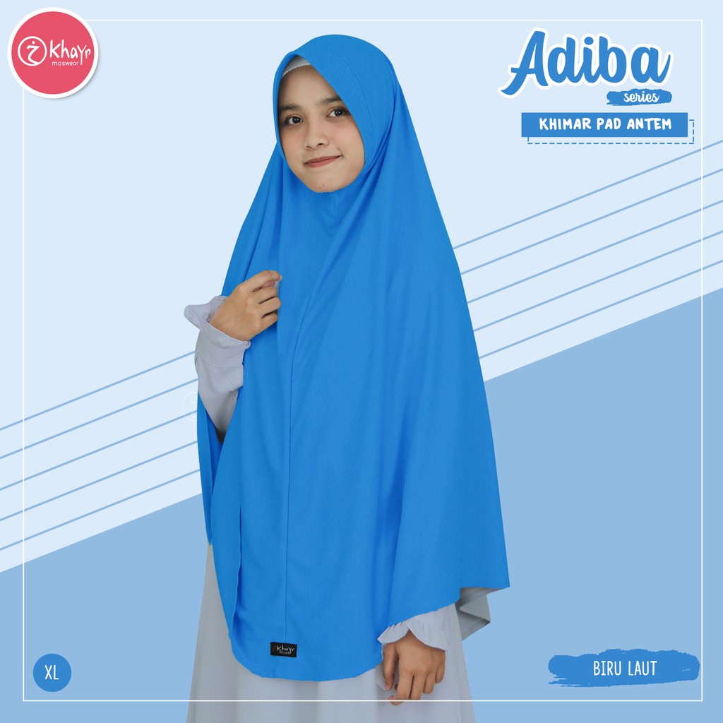 Kerudung Wanita Syari  - Khimar Adiba panjang Pet Antem Warna Biru Laut