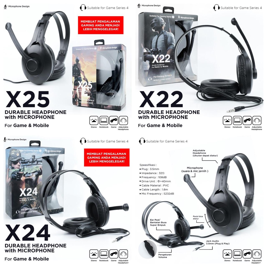 cuci gudang handset gaming wired + mic stereo bass hp computer laptop earphone handsfree