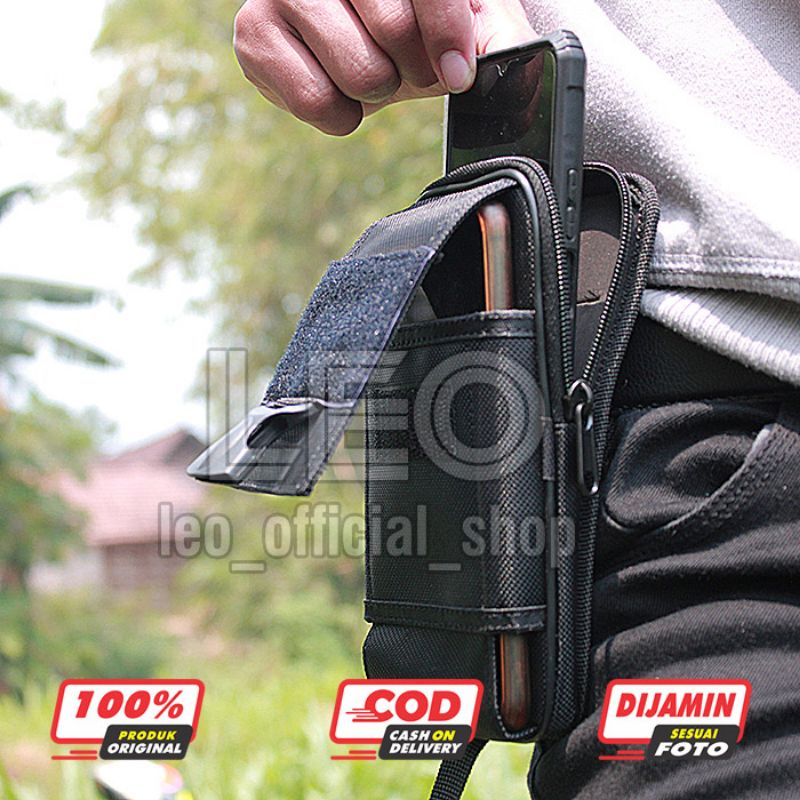 Tempat Sarung Hp Pinggang Kanvas Tas Dompet Handpone Pinggang Doble Slot 6,8inch Sarung Handphone Tas Dompet Pouch hp Hitam Pria Tactical