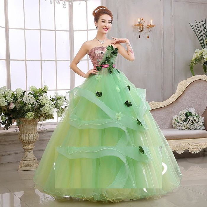 Gaun Pengantin 0350917 Pink Hijau Wedding Gown Wedding Dress