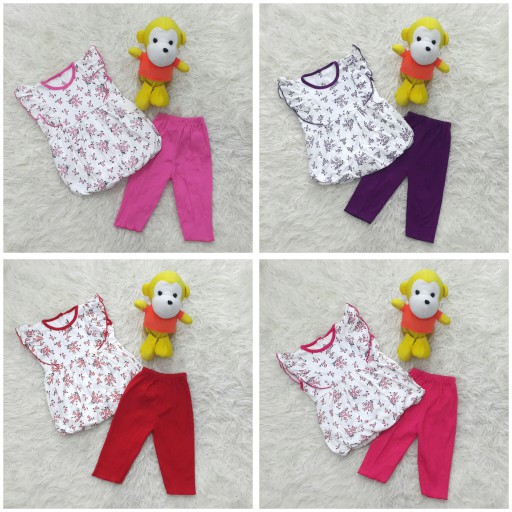 Baju Setelan Balon Anak Bayi Perempuan Putih Bunga Kecil