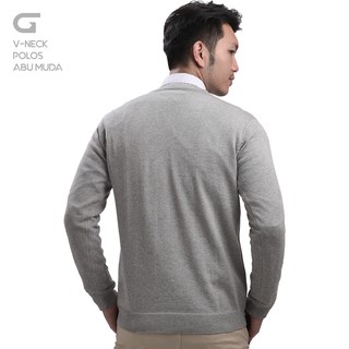 Gomuda Sweater  Rajut  Pria  V Neck Polos Abu Muda Shopee 