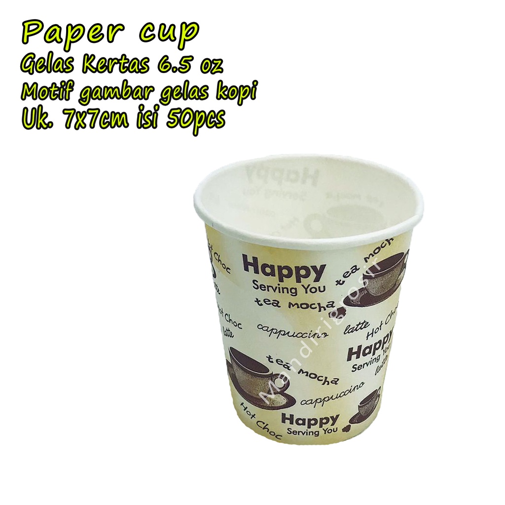 Paper cup * Gelas Kertas * Motif gambar gelas kopi * Isi 50pcs 6.5 oz