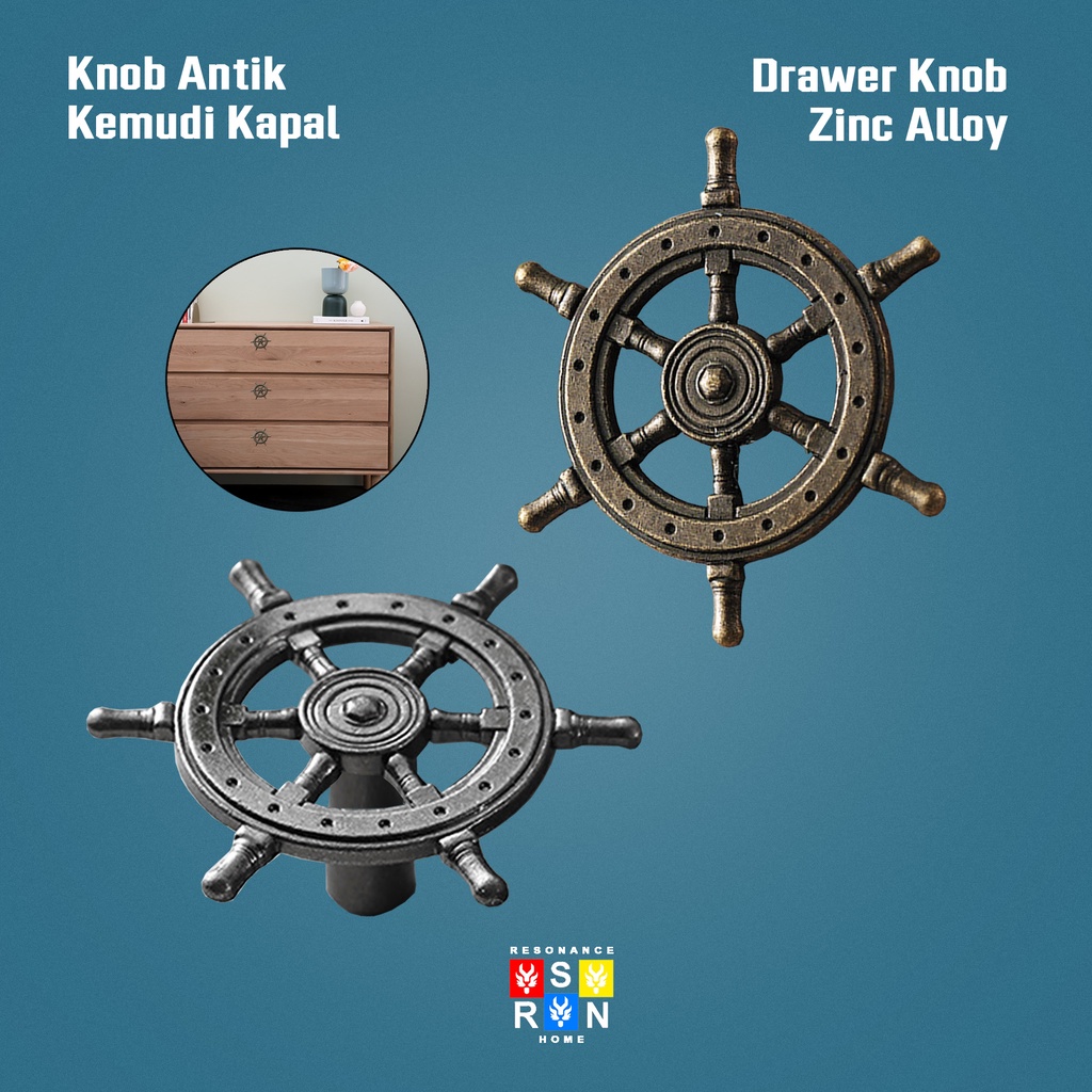 Knob Laci Lemari Kuningan Antik Vintage Motif Kemudi Kapal / Drawer Knob Resonance Home