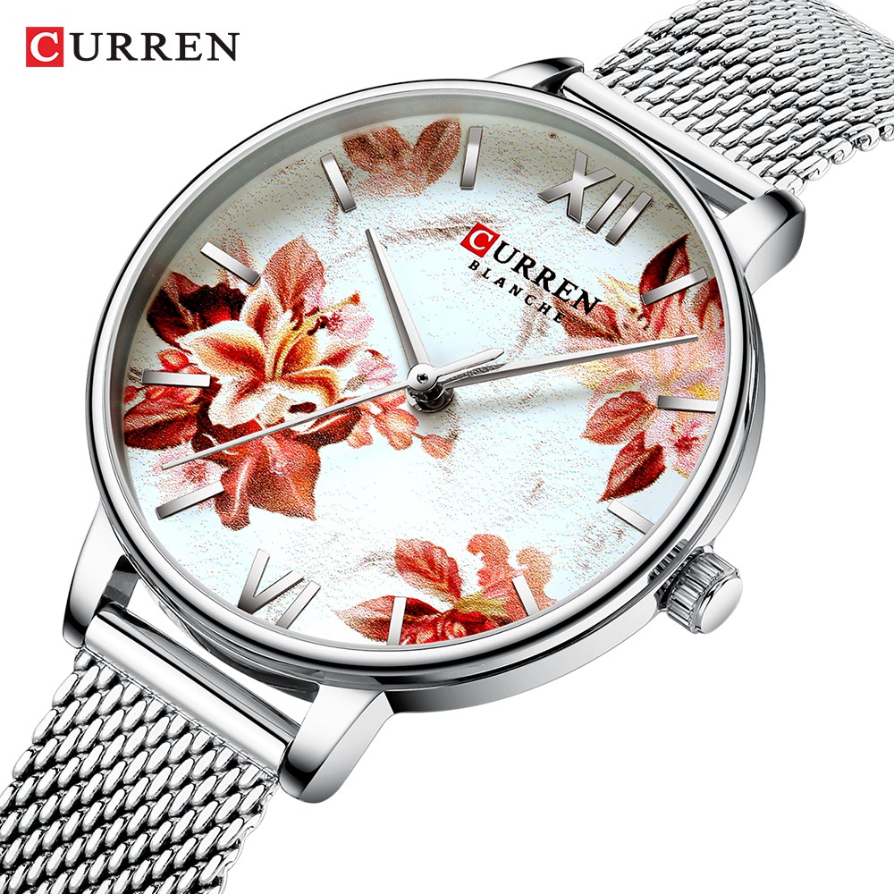 CURREN 9060 Jam Tangan Wanita Analog Tali Kulit Motif Vintage WATCHKITE WKOS