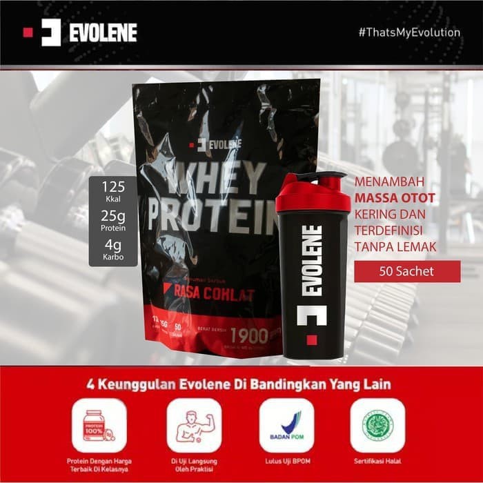EVOLENE / Evolene Whey Protein 1.9Kg Isi 50Sachet / Evolene 1900Gram / Susu Otot / Whey Protein BPOM