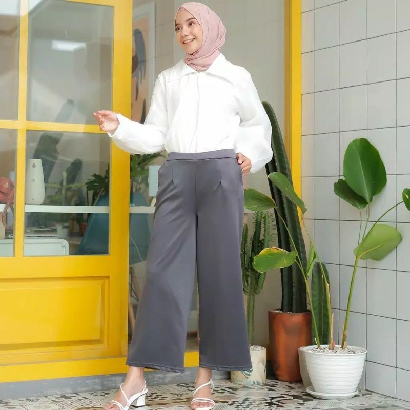 Celana panjang Ban kulot wanita Jumbo allsize fit XL 3L waffle harian santai murah-Abu2