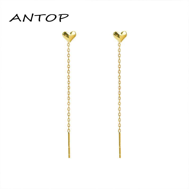 Anting Tusuk Gantung Bahan Silver Desain Hati Gaya Trendy Untuk Wanita