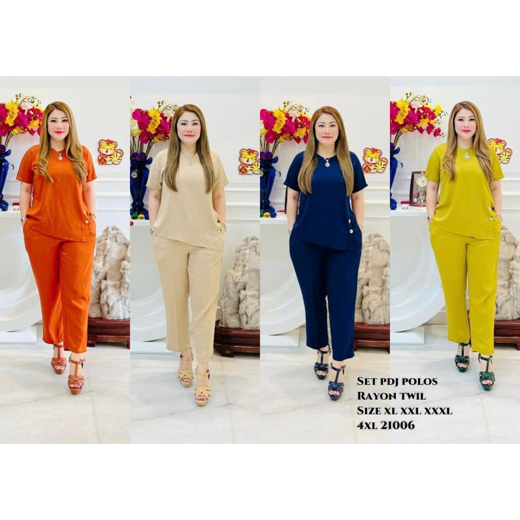 Stelan Big Size 21006 - Stelan Jumbo - Stelan Wanita - Set Rayon Twill - Set CP - CP Kerah V - Set P