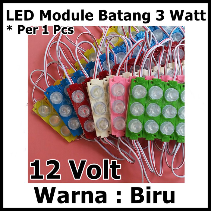 LED Module Batang 12 Volt 12V 3 mata 3W lensa waterproof Warna Biru