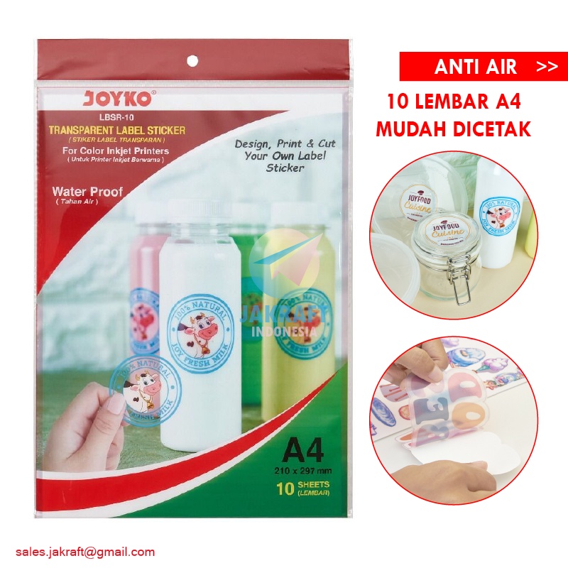 

(10 Lembar) Kertas Stiker Transparan A4 Anti Air JOYKO LBSR-10 Transparent Sticker