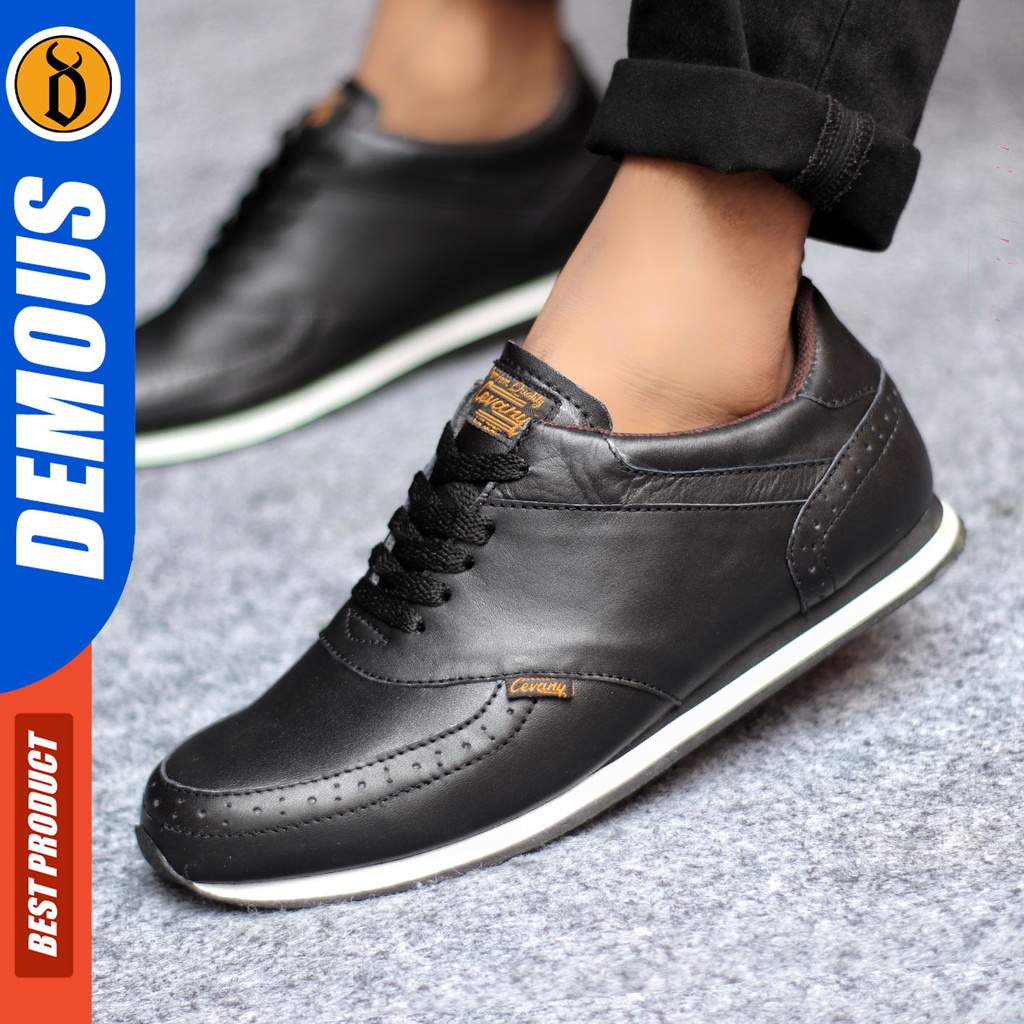 Sepatu Sneakers Pria Sepatu Casual Pria Kulit Asli Sepatu Kerja Kuliah Kondangan Sepatu Hitam Pria DEMOUS ERZA