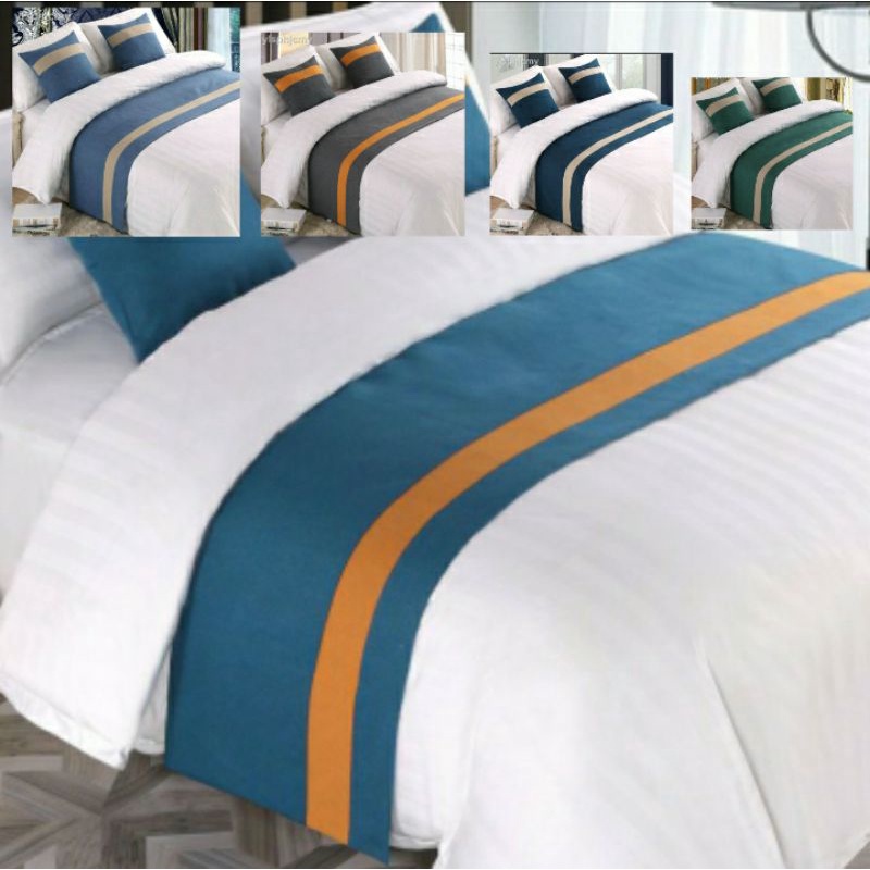 BED RUNNER HOTEL/SELENDANG SPREI HOTEL/BED RUNNER SET BERBINTANG  BAHAN KATUN PREMIUM WARNA & UKURAN