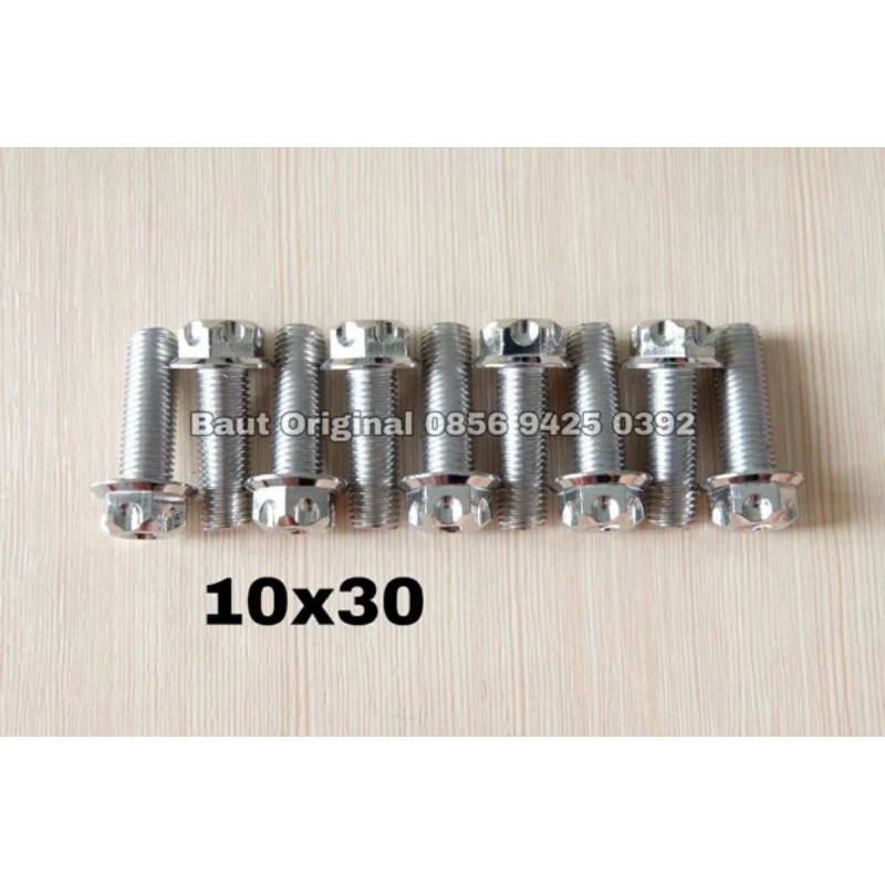 baut probolt 10x30 stainless new model drat 14 panjang 3cm silver gs1 gear 2 kunci belimbing heng