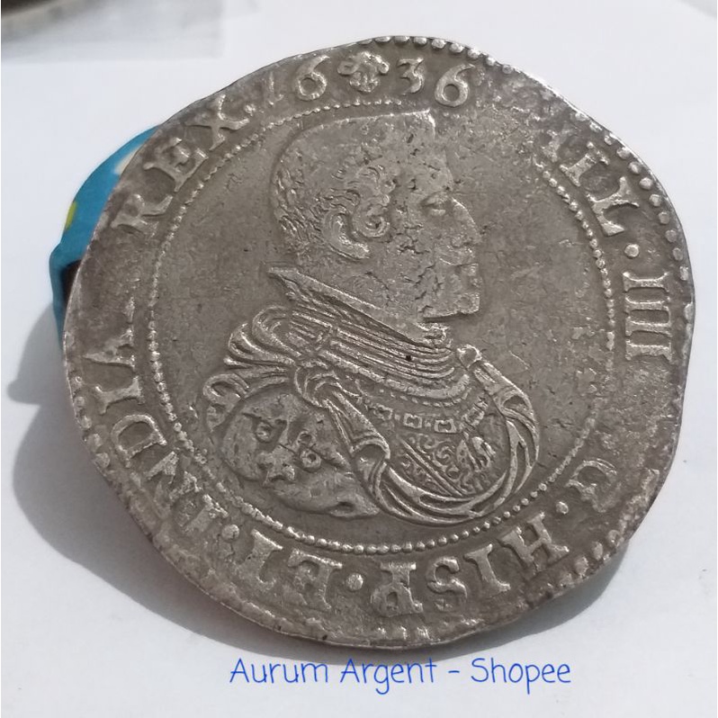 SD.22-- 1 PC KOIN PERAK KUNO ASLI 1 DUCATON PHIL IIII D G HISP ET INDIAR REX TH 1636. -- SILVER COIN