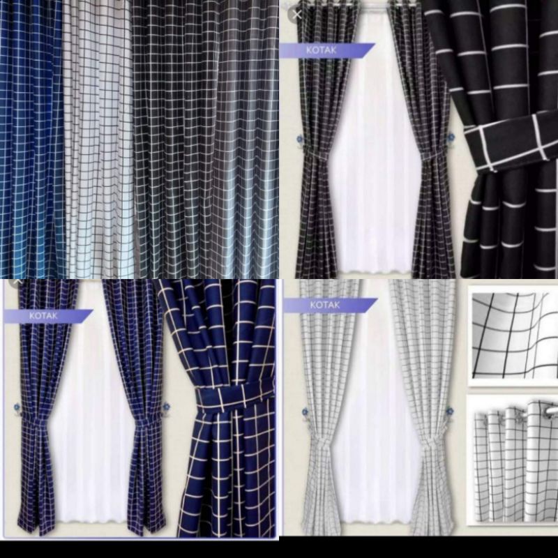 GORDEN JENDELA MINIMALIS MOTIF KOTAK-BIRU-ABU-PUTIH-HITAM