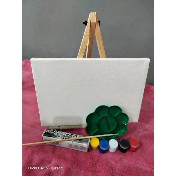 

kanvas lukis 30x40 paket kumplit cat + kuas + palet + esel