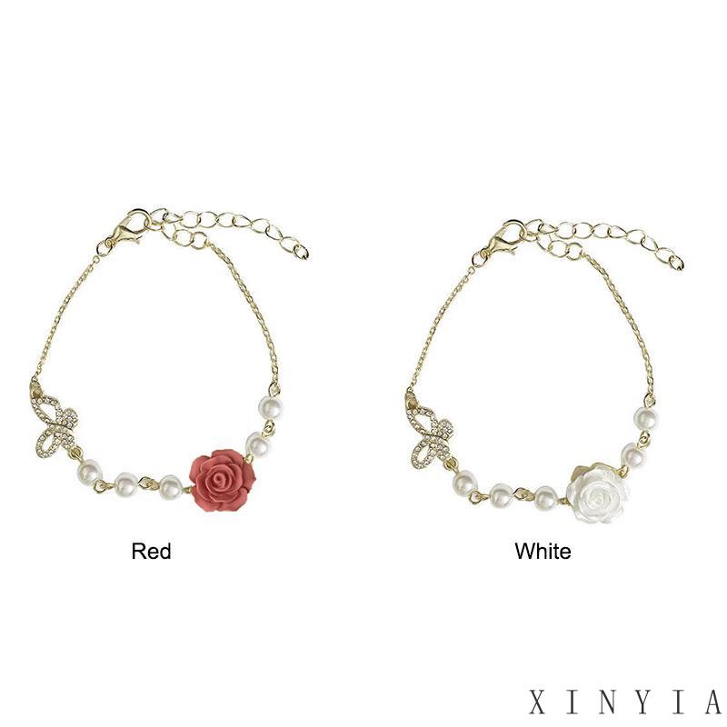 Xia.id Gelang Tangan Wanita Desain Bunga Mawar Hias Mutiara