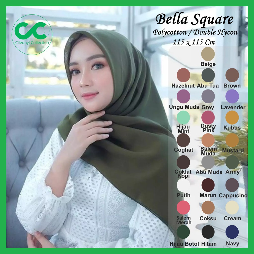 ✅ Jilbab Bella Square Polycotton /Segi Empat Bellanium / Kerudung Segi 4 Laudiya Hijab Double Hycon Original by Cileunyi Collection