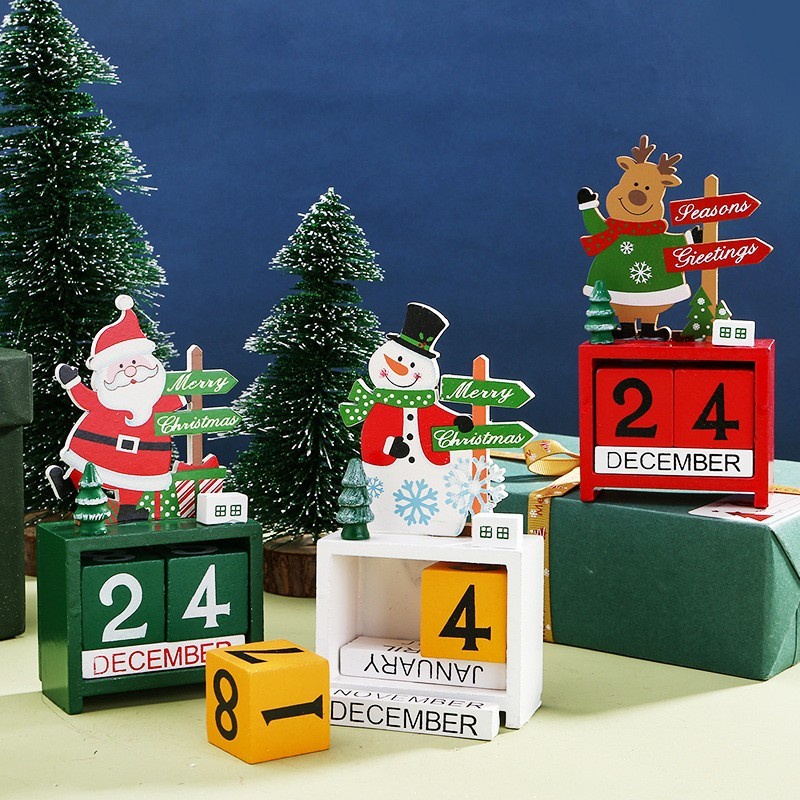 Kalender Kayu Ornamen Natal Lucu Dekorasi Kado Christmas Santa Snowman