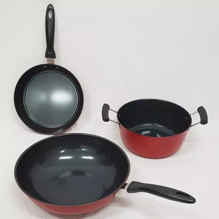 Panci Teflon Wok Pan Set Nona 3 in 1