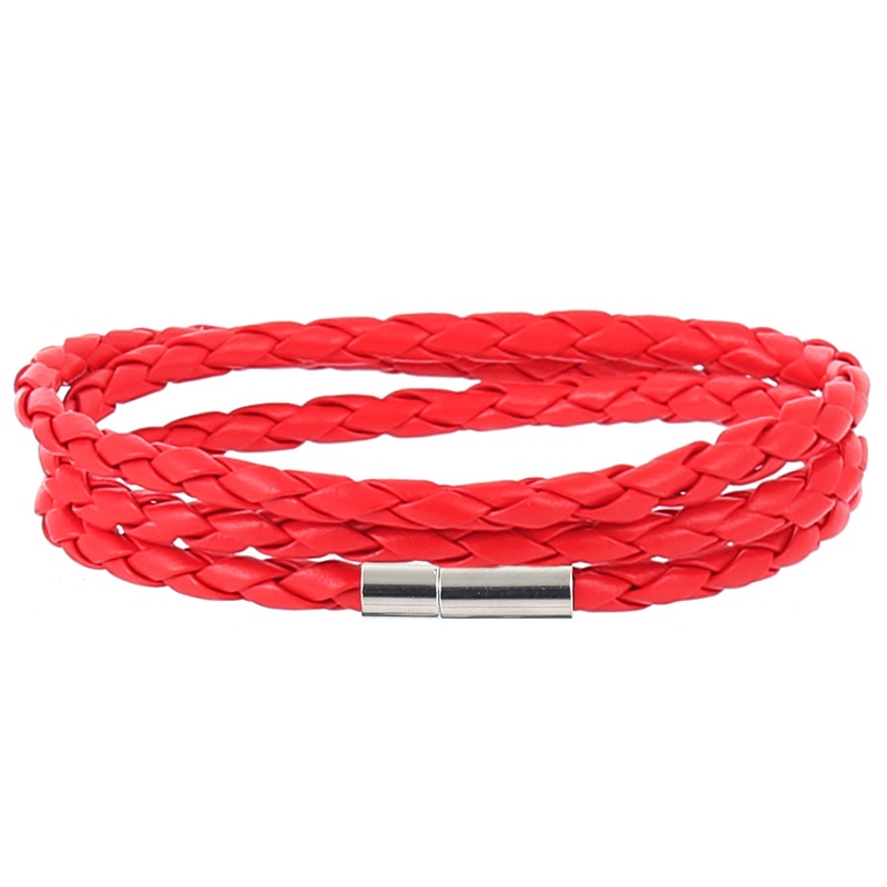 Gelang Korea Multi-layer Jalinan Twist Bracelet Tali Kulit Gelang G-red