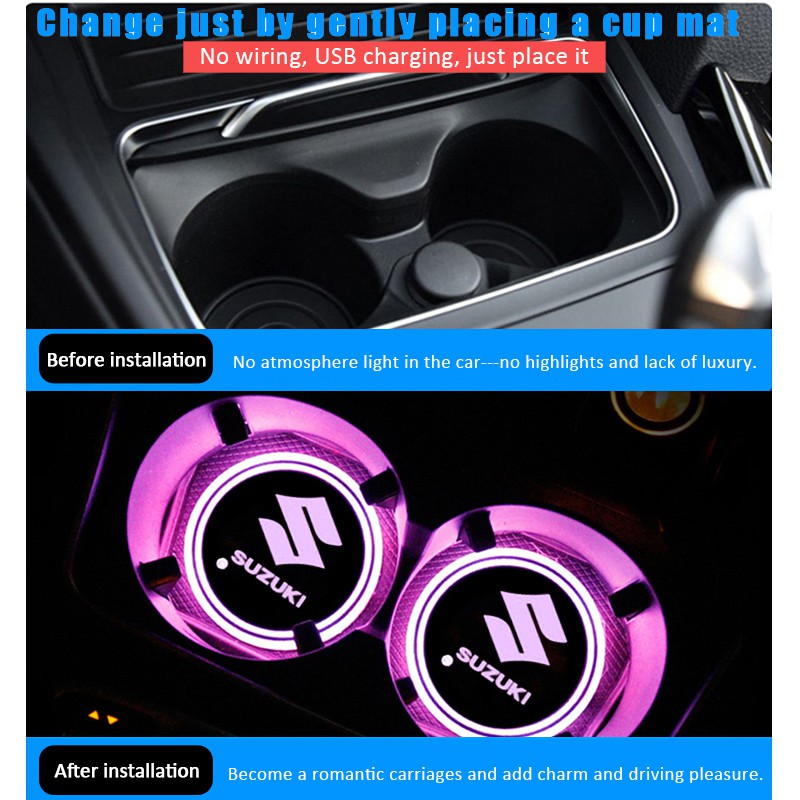 2 Peices Holder Botol Air Minum Anti Slip Tahan Air Dengan Led Warna-Warni Untuk Suzuki Swift Sx4 Alto Alivio Jimny Samurai Vitara