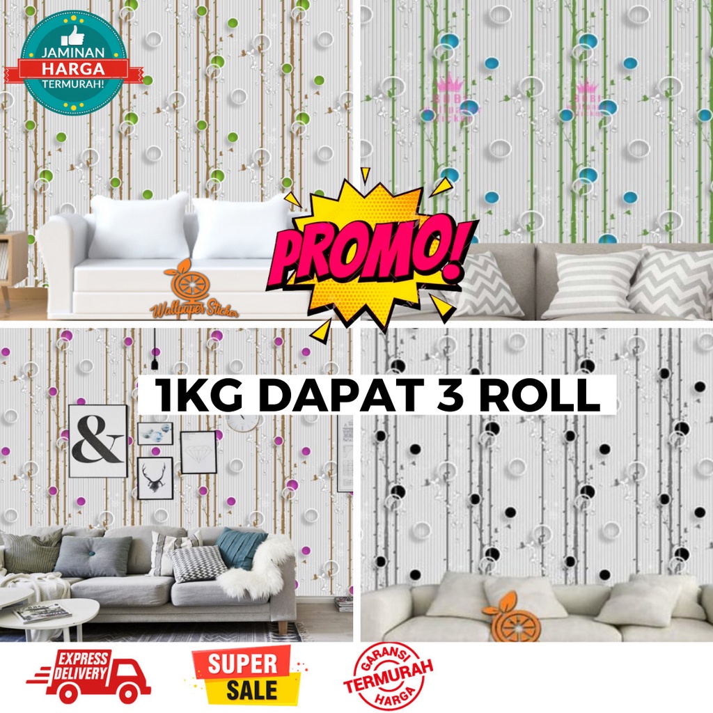 Wallpaper Dinding Polkadot Wallpaper 3D Wallpaper Stiker Dinding Garis Bulat Hijau