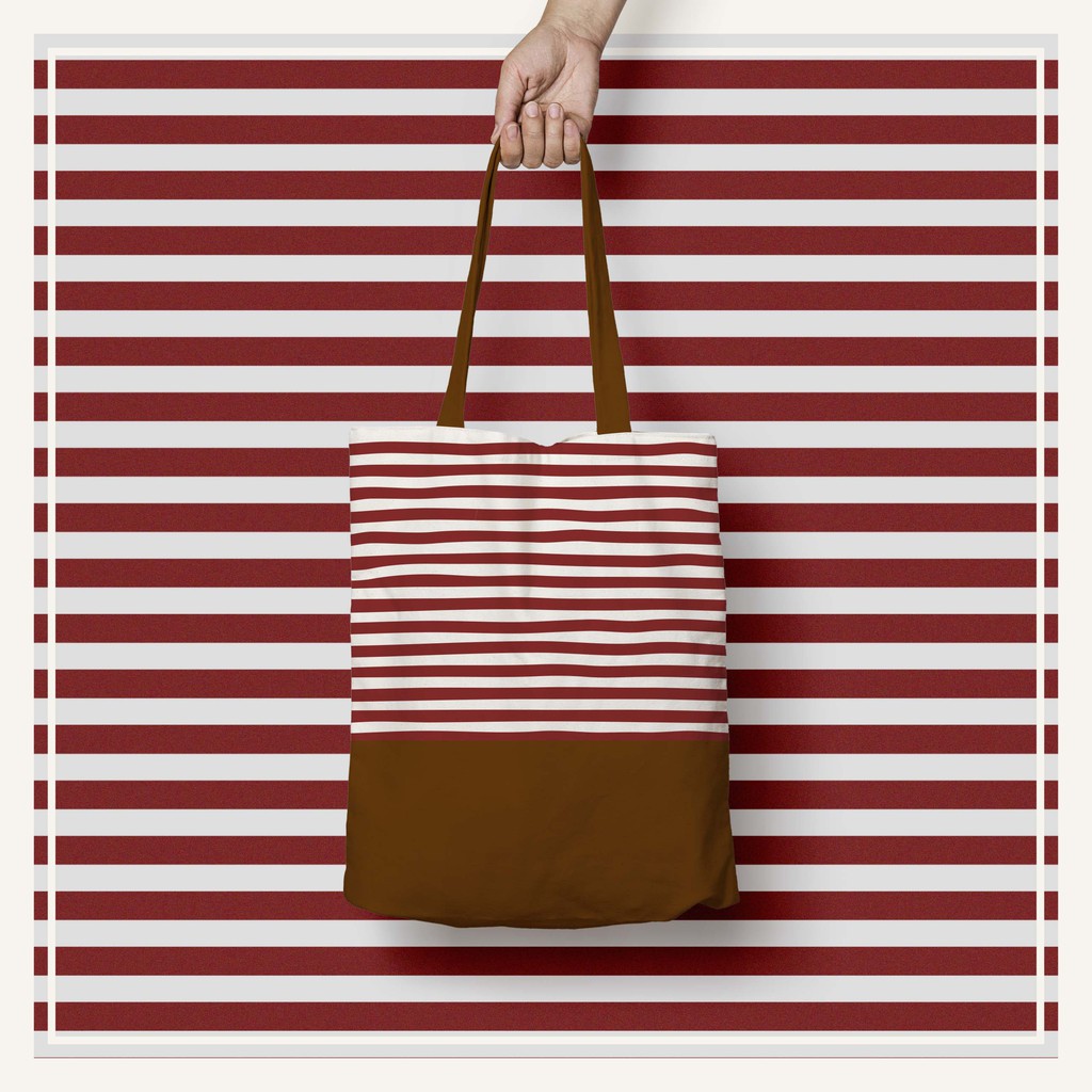 Tote Bag Kanvas Stripe Marun