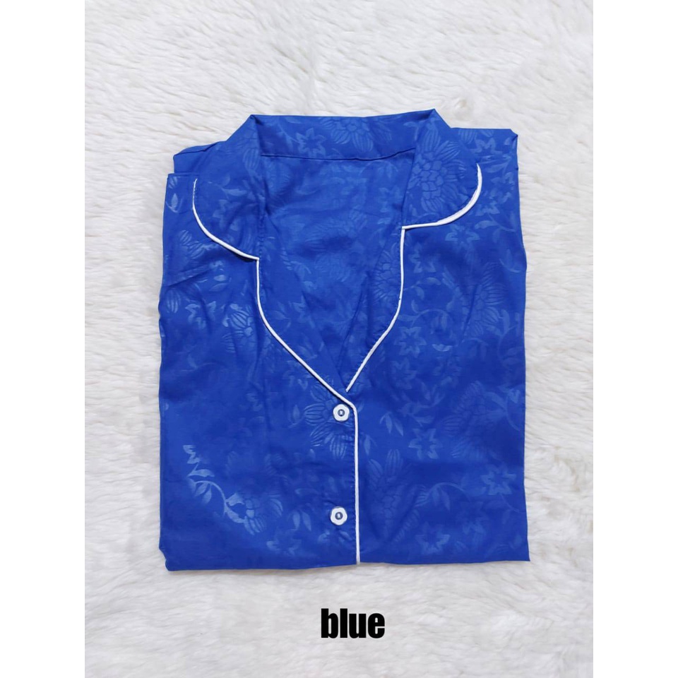 PEPOY SHOP Stelan Piyama Baju Tidur Tangan Panjang ( PP ) Embos Motif Wanita LD 104 Cm-BLUE
