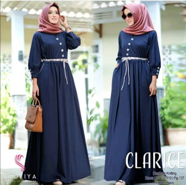 Fashion Wanita: Long Dress Muslim Lengan Panjang dengan Kancing, Warna Polos