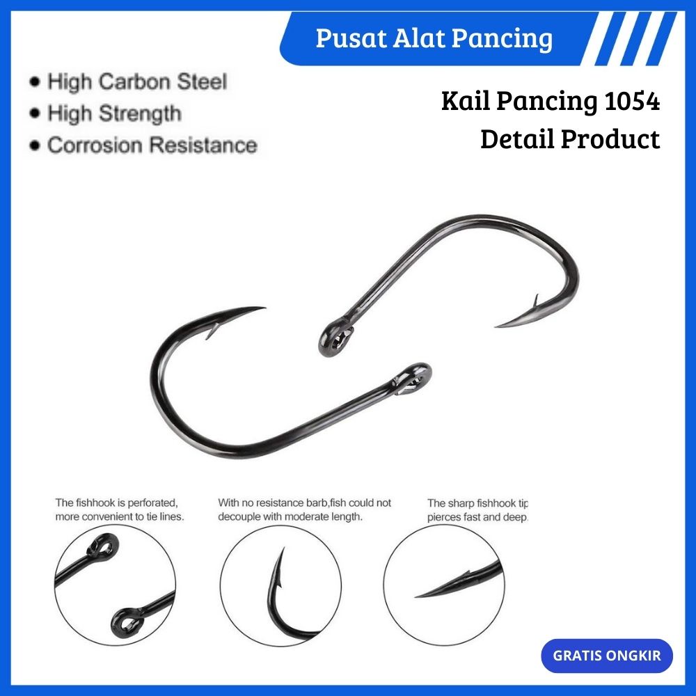 Paket Kail Pacing 1054 Fishing Hook Ten Division No 3-12 Set Mata Kail Pancing Bahan Baja Karbon Dan Stainless Steel