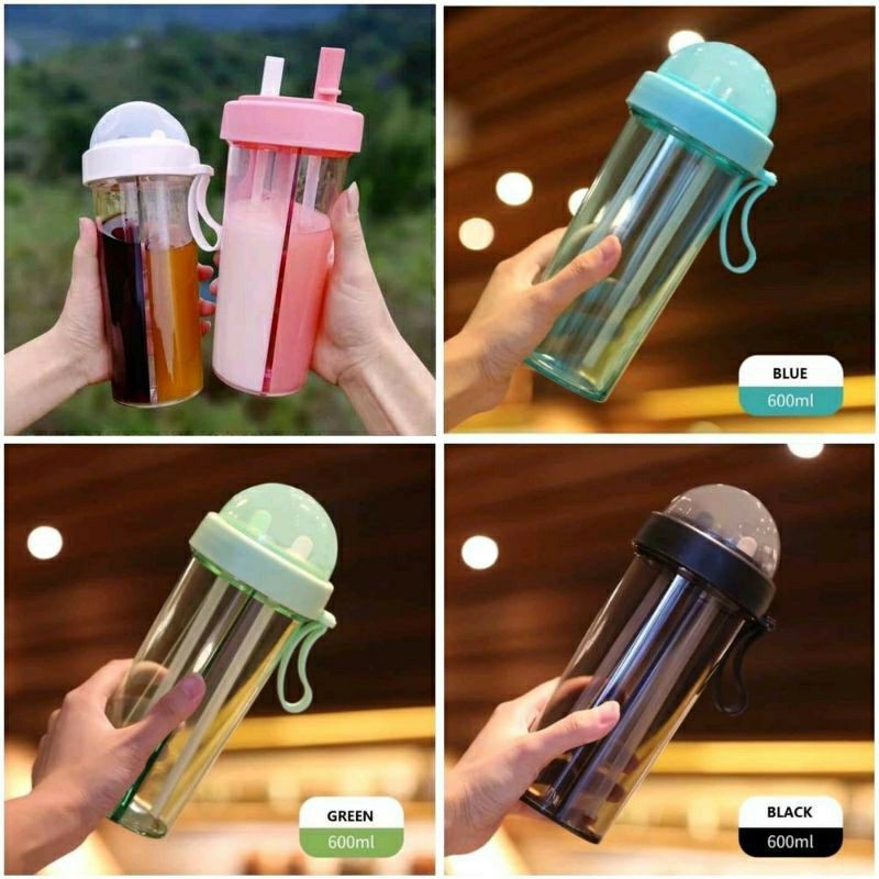 Botol Minum Dua bagian Sisi Sedotan Duet Couple Bottle Travel mix tiktok