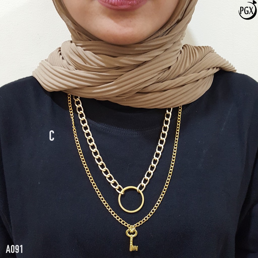 PGX Kalung Rantai Wanita Hijab Panjang Multilayer Necklace - A091