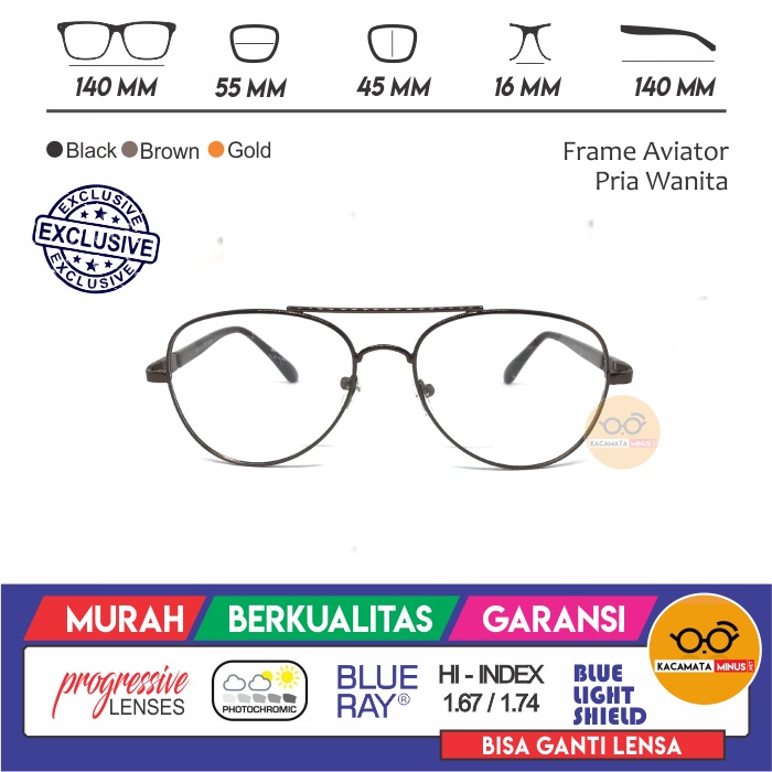 Kacamata Minus KM413 Frame Aviator - Kacamata Klasik Aviator Unisex Eksklusive