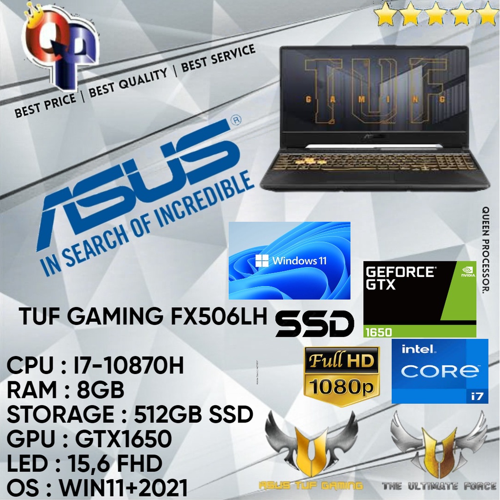 laptop asus tuf gaming f15 fx506lh i765b8t o11 grey   i7 10870h 8gb 512gb nvidia geforce gtx1650 15 