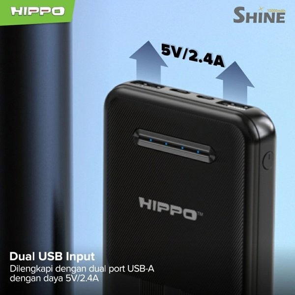 Hippo Power Bank Shine 10000 mAh 2 Port Dual USB Output 2.4A Powerbank 10000mAh Original Ori