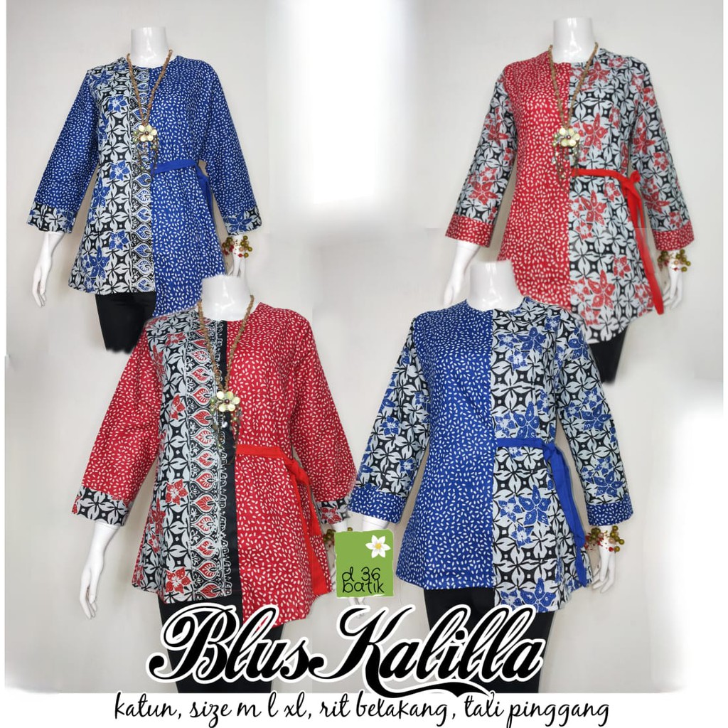 Blus Kalilla Batik Modern Kerja Atasan Muslim Kantor Pesta Seragam Cantik Kekinian Baru Kombinasi