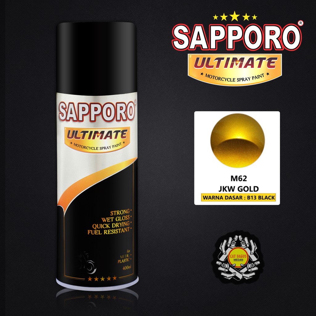 SAPPORO ULTIMATE M62 JKW GOLD CAT SEMPROT 400 ML CAT MOTOR AEROSOL PYLOX KUNING EMAS METALLIC METALI