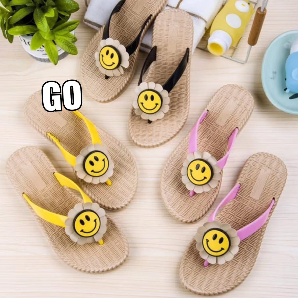 sogo Import SMILE ROSE ROTAN Sandal Wanita Murah Japit Casual Teplek Sendal Cewek Flat Jepit